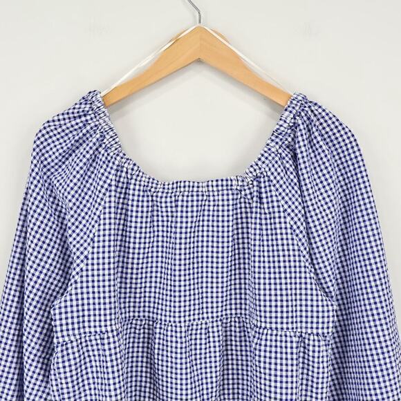 Old Navy Gingham Plaid Tiered Babydoll Cottagecore Long Sleeve Blouse Sz Large - Picture 7 of 7